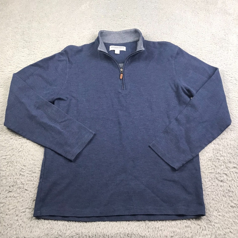 Mizzen‎ & Main  1/4 Zip Pullover Mens L Blue Cotton Stretch Performance Jacket